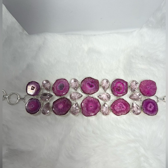 Pink Solar Quartz 925 Large Gemstone Necklace & Bracelet - Picture 5 of 8